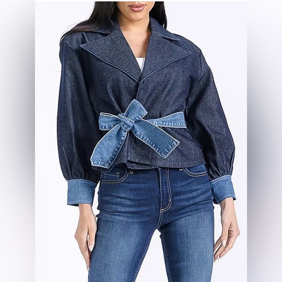 B. Coature, Denim Wrap Jacket with Contrast Belt, Size S | 0301 - Picture 1 of 6